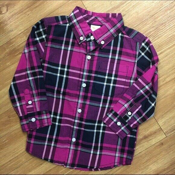 Gymboree Boys Shirt Size 18-24 Mo Fuchsia Plaid Holiday Gems Button Up Front NEW - Picture 3 of 6
